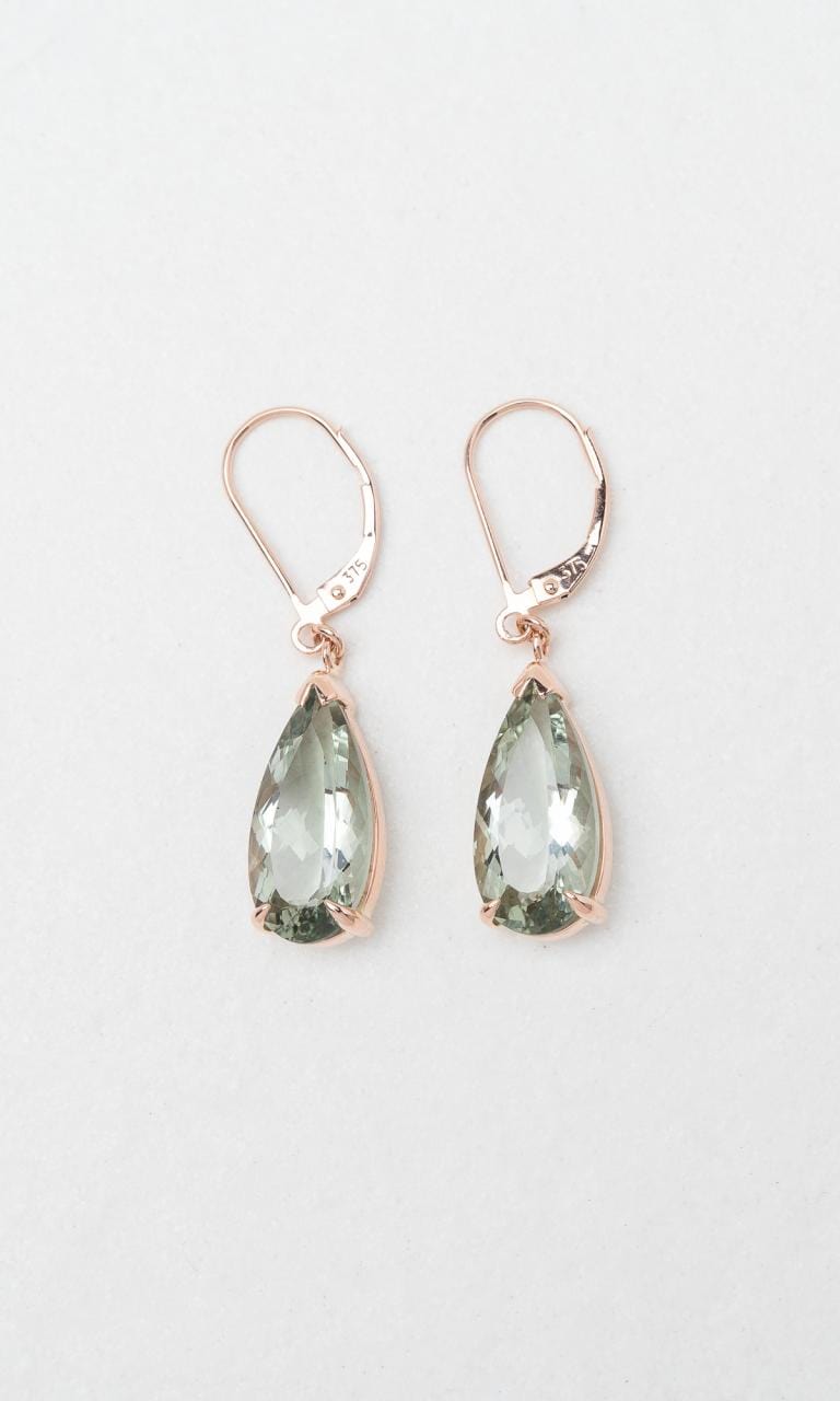 Hogans Family Jewellers 9K RG Pear Cut Green Amethyst Drop Earrings