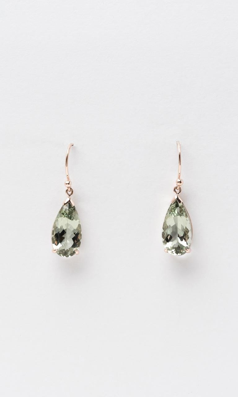 Hogans Family Jewellers 9K RG Pear Cut Green Amethyst Drop Earrings