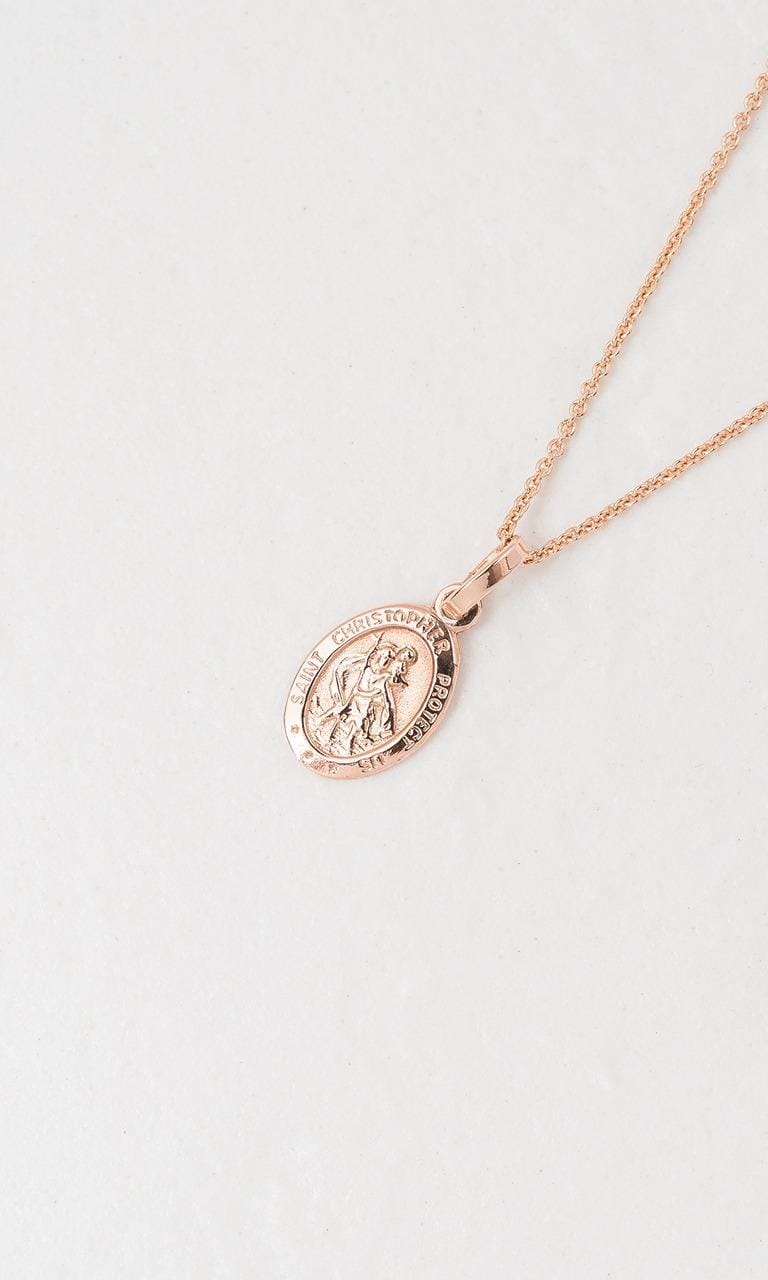 Hogans Family Jewellers 9K RG St Christopher Religious Oval Disc Pendant
