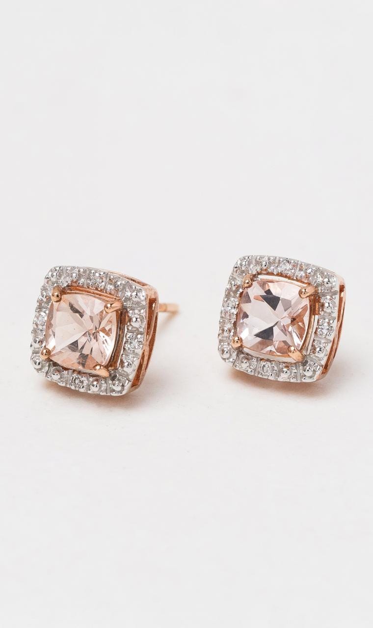 Hogans Family Jewellers 9K RG Morganite Halo Stud Earrings