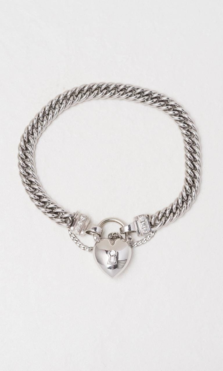 Hogans Family Jewellers 9K WG Diamond Set Bracelet With Heart Padlock