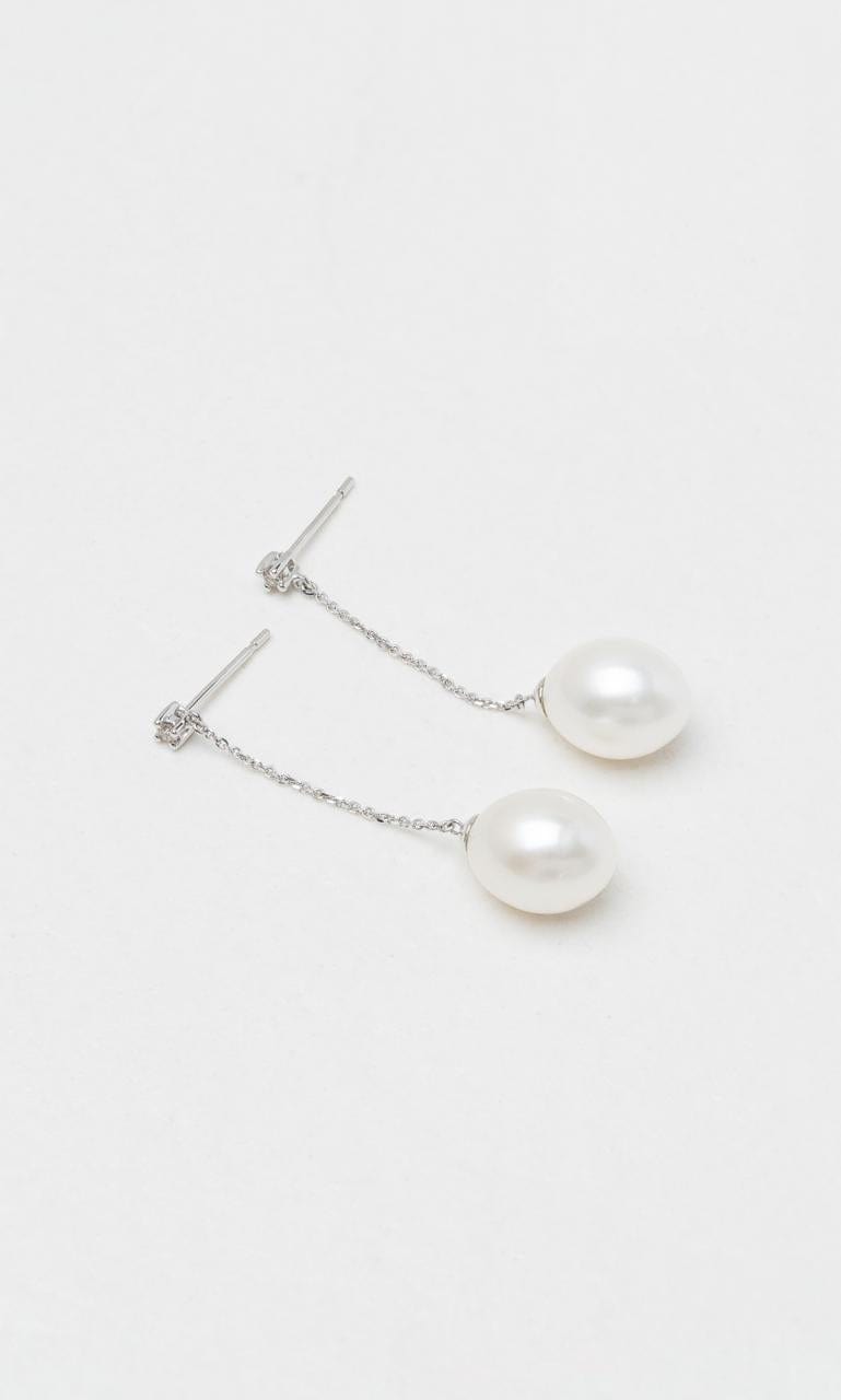 Hogans Family Jewellers 9K WG Freshwater Pearl & Diamond Chain Drop Earrings