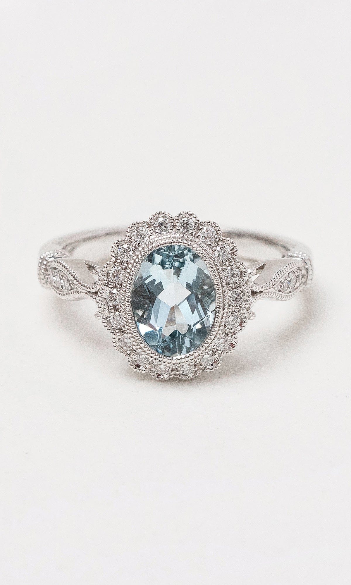 Hogans Family Jewellers 9K WG Oval Cut Aquamarine Antique Dress Ring