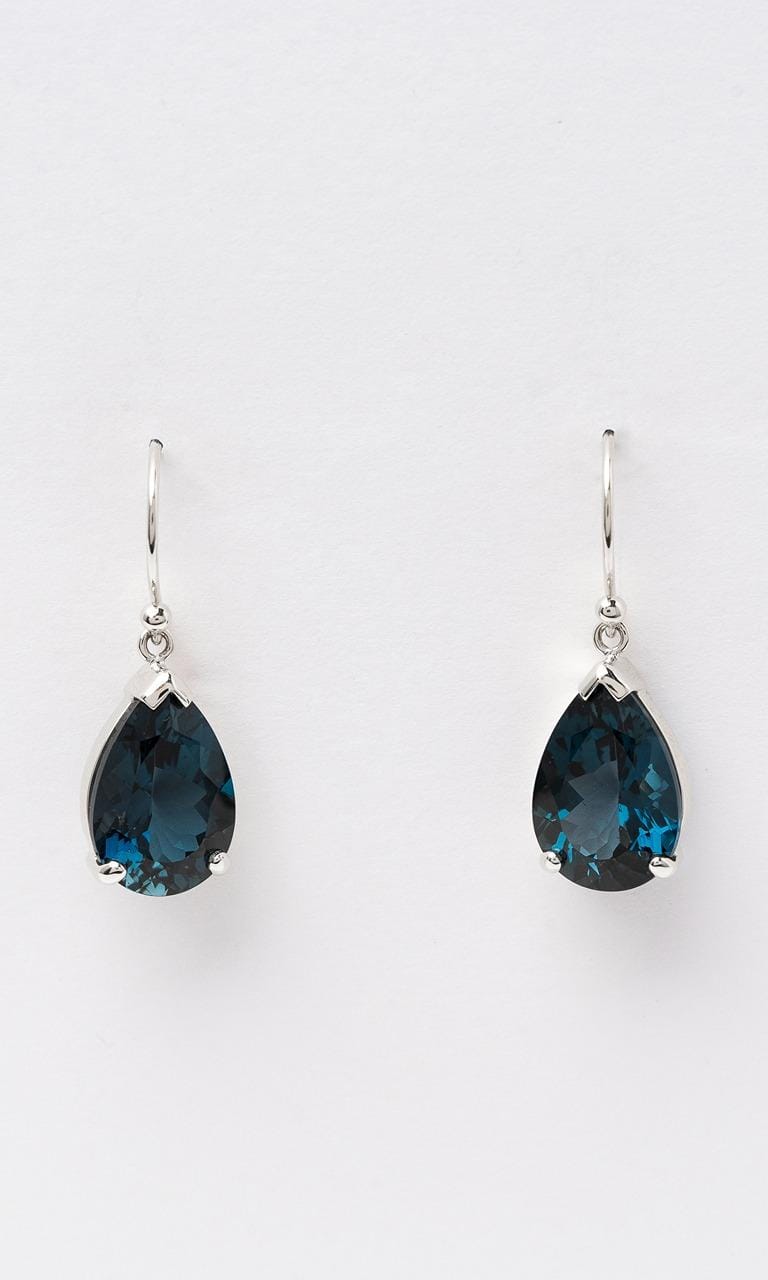 Hogans Family Jewellers 9K WG Pear Cut London Blue Topaz Drop Earrings