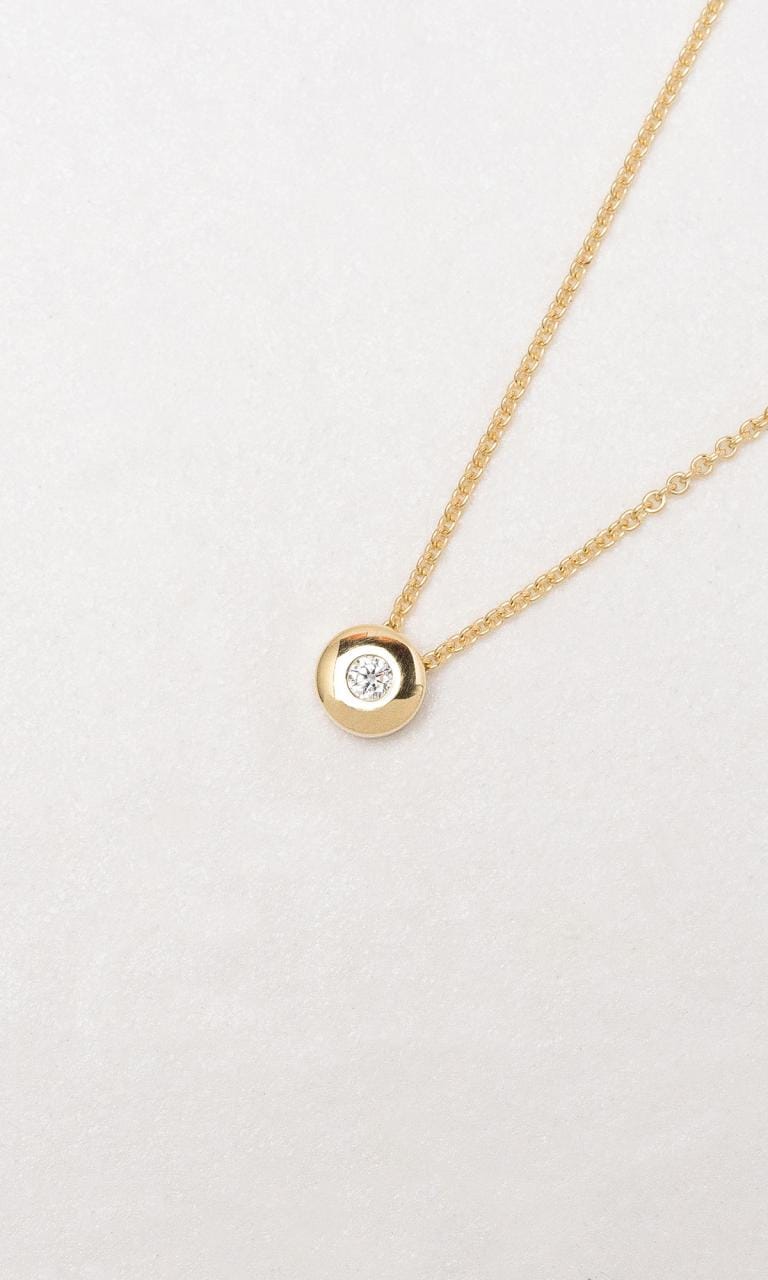 Hogans Family Jewellers 9K YG 0.03ct Round Brilliant Cut Diamond Bezel Set Necklace