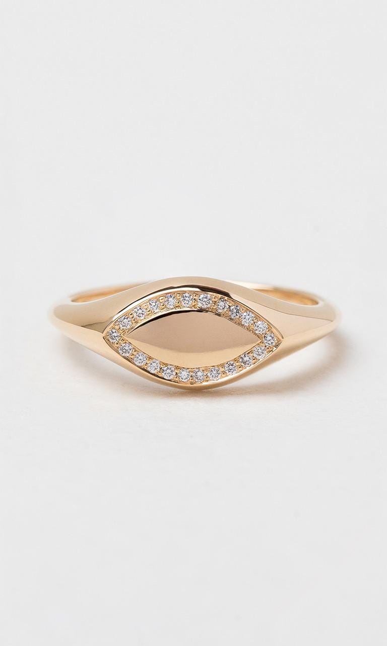 Hogans Family Jewellers 9K YG 0.10ct TDW Round Brilliant Cut Diamond Oblong Signet Ring