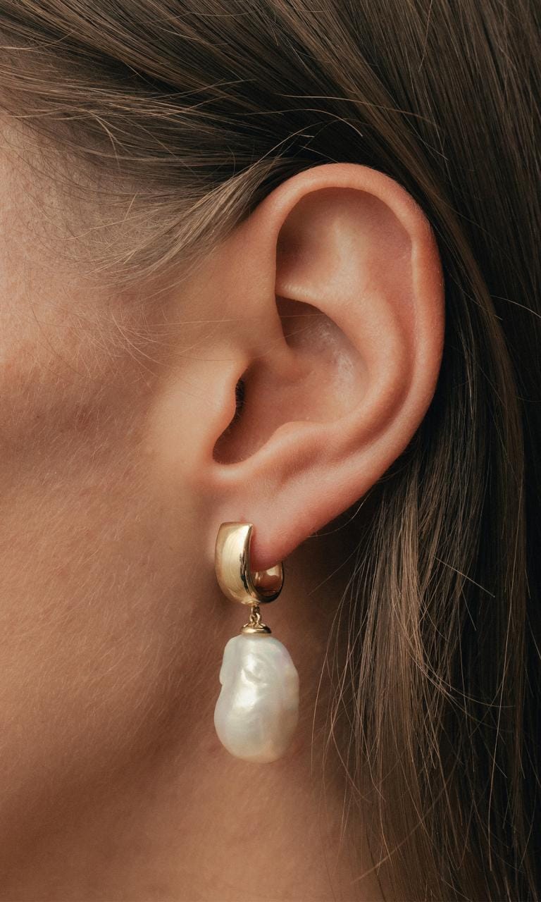 Hogans Family Jewellers 9K YG 13mm Baroque Pearl Huggie Earrings