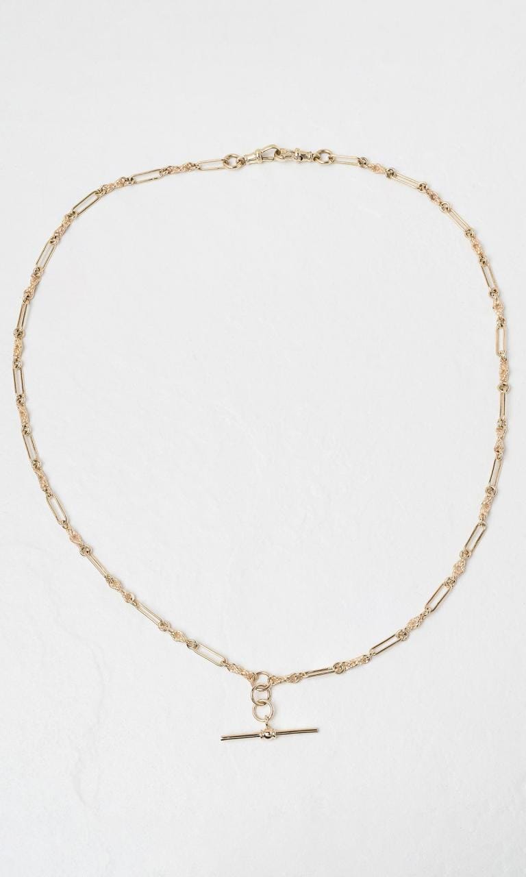 Hogans Family Jewellers 9K YG 50cm Fancy Paper Clip Link T-Bar Fob Chain Necklace