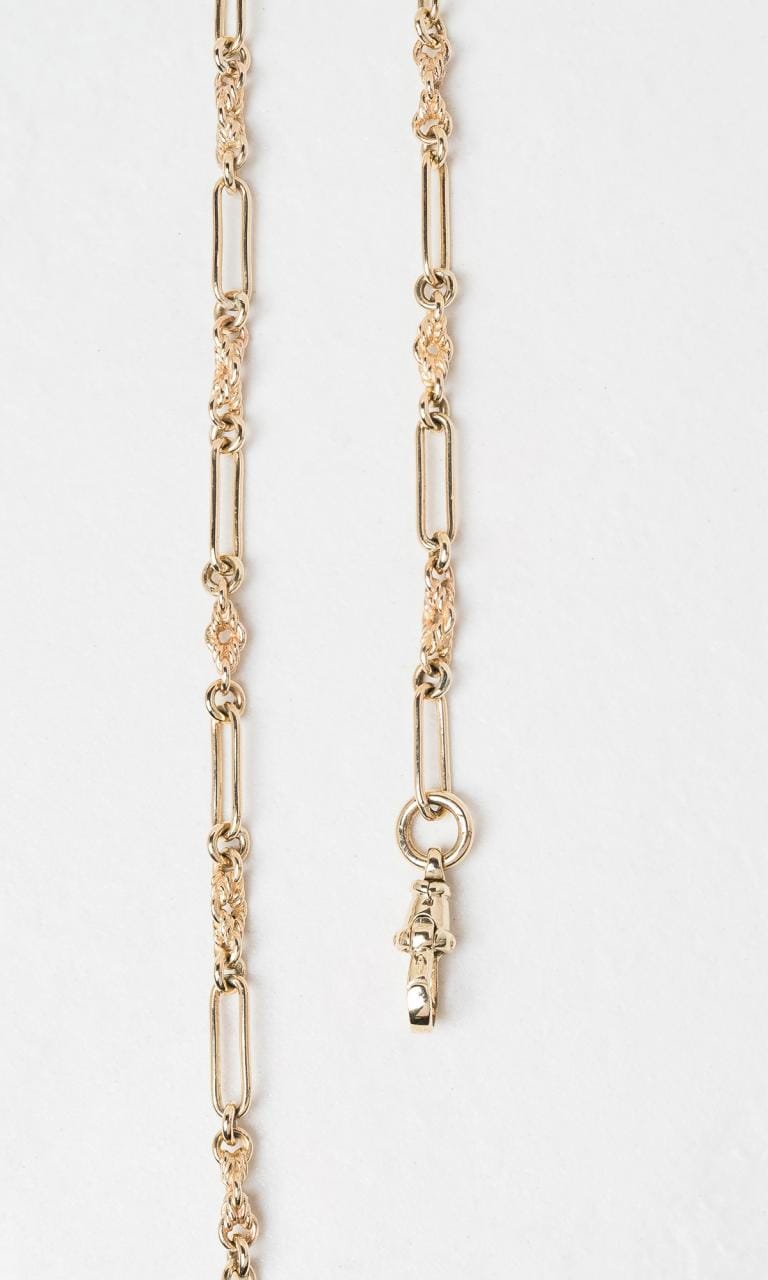 Hogans Family Jewellers 9K YG 50cm Fancy Paper Clip Link T-Bar Fob Chain Necklace