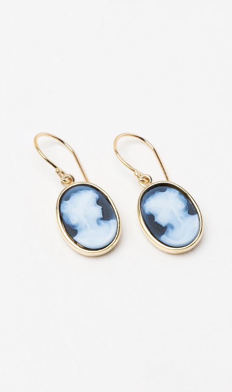 Hogans Family Jewellers 9K YG Blue Agate Cameo Earrings