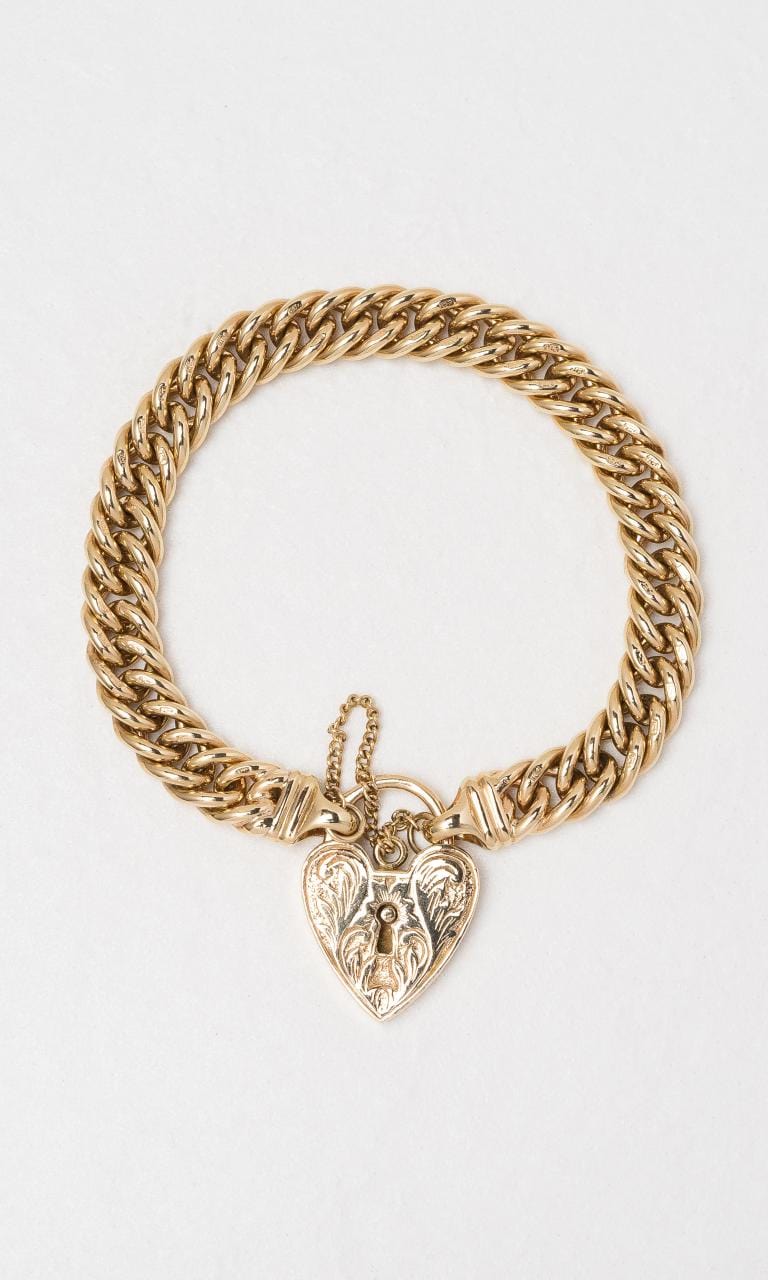 Hogans Family Jewellers 9K YG Curb Bracelet With Heart Padlock