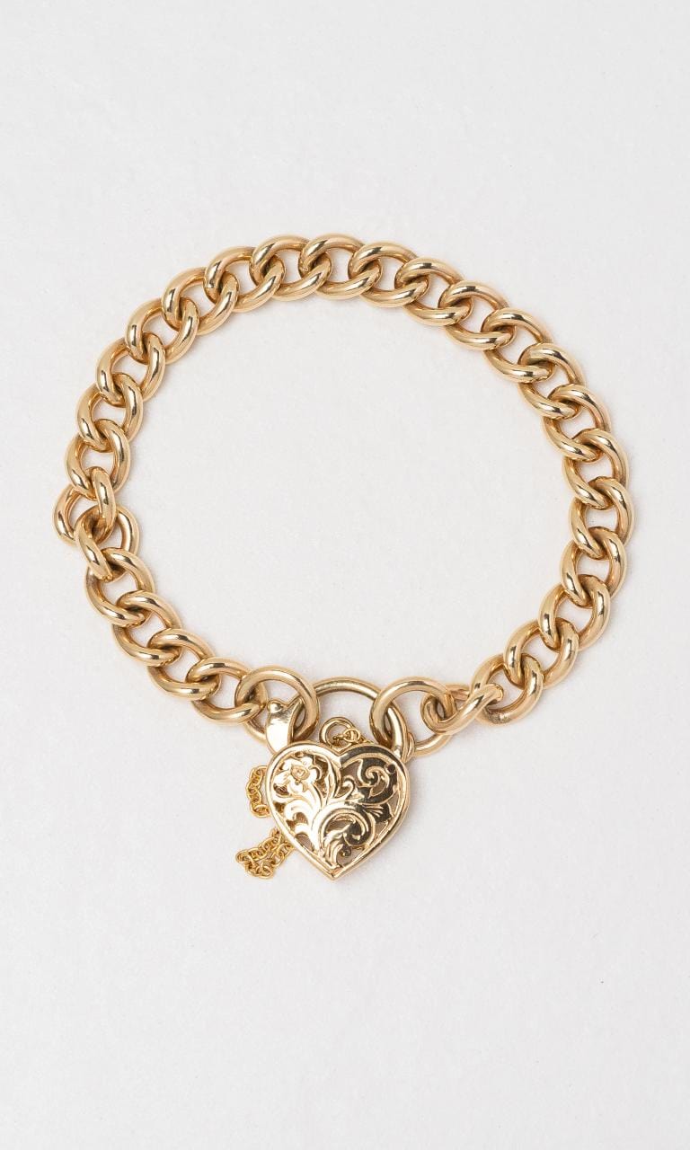 Hogans Family Jewellers 9K YG Curb Bracelet With Heart Padlock