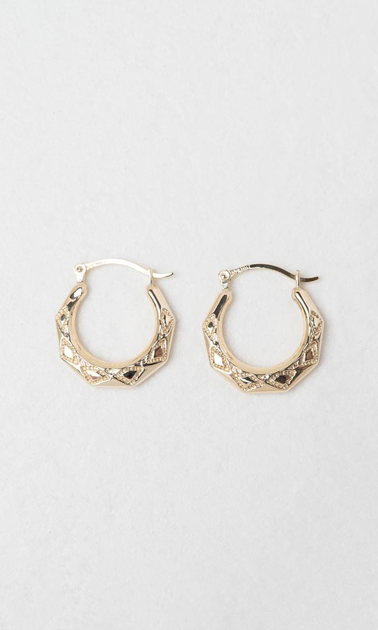 Hogans Family Jewellers 9K YG Detailed Hoop Earrings