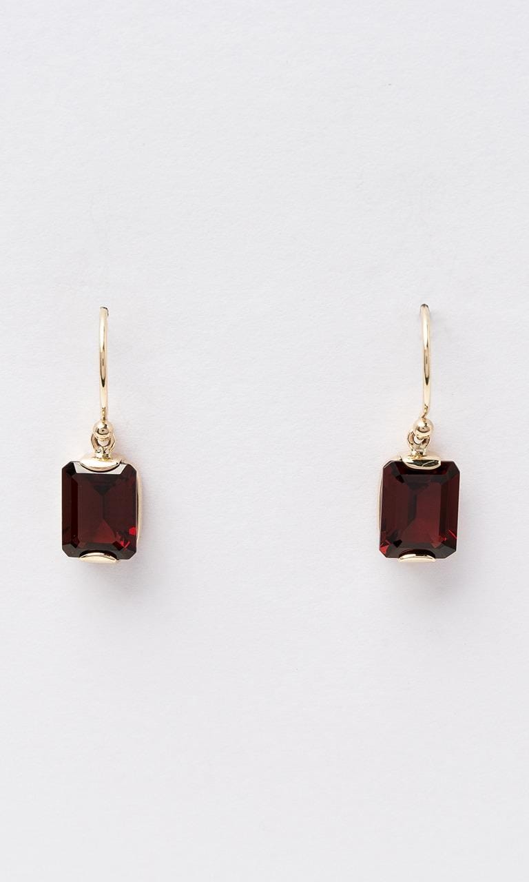Hogans Family Jewellers 9K YG Emerald Cut Garnet Drop Earrings