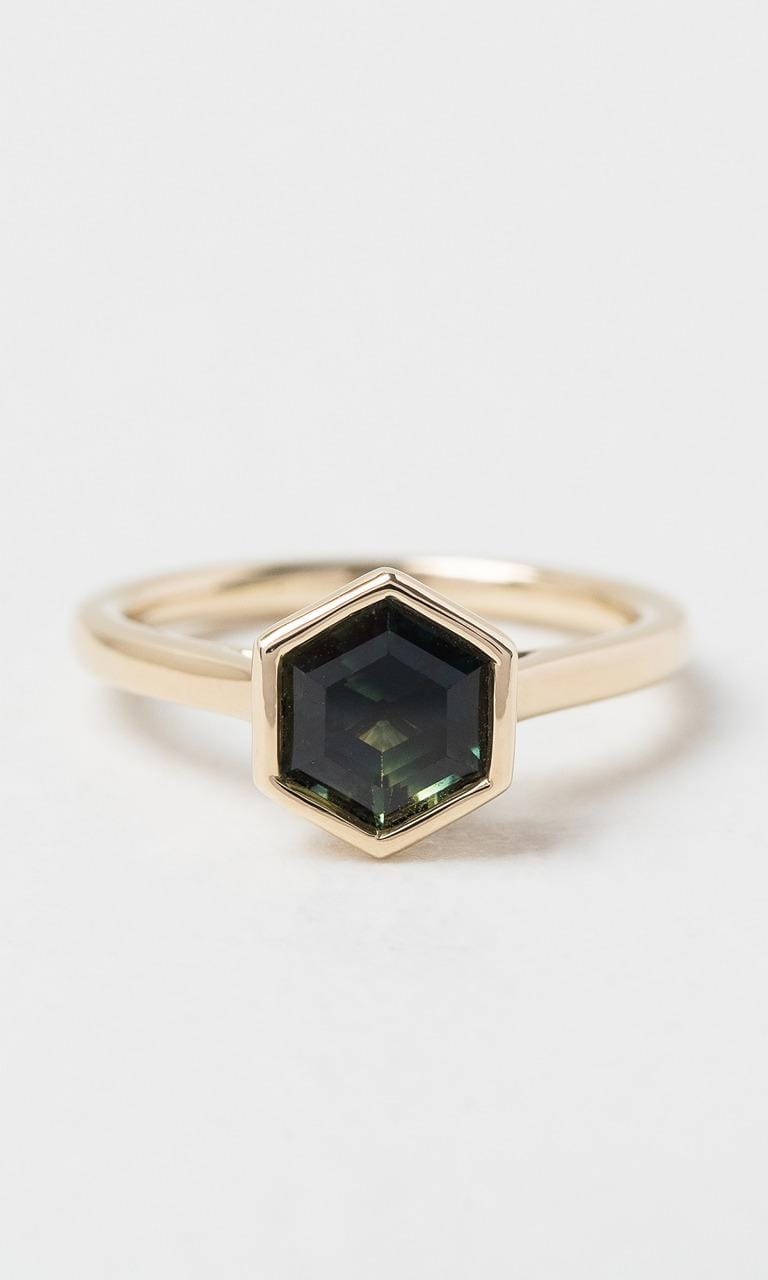 Hogans Family Jewellers 9K YG Hexagonal Cut Parti Sapphire Solitaire Ring