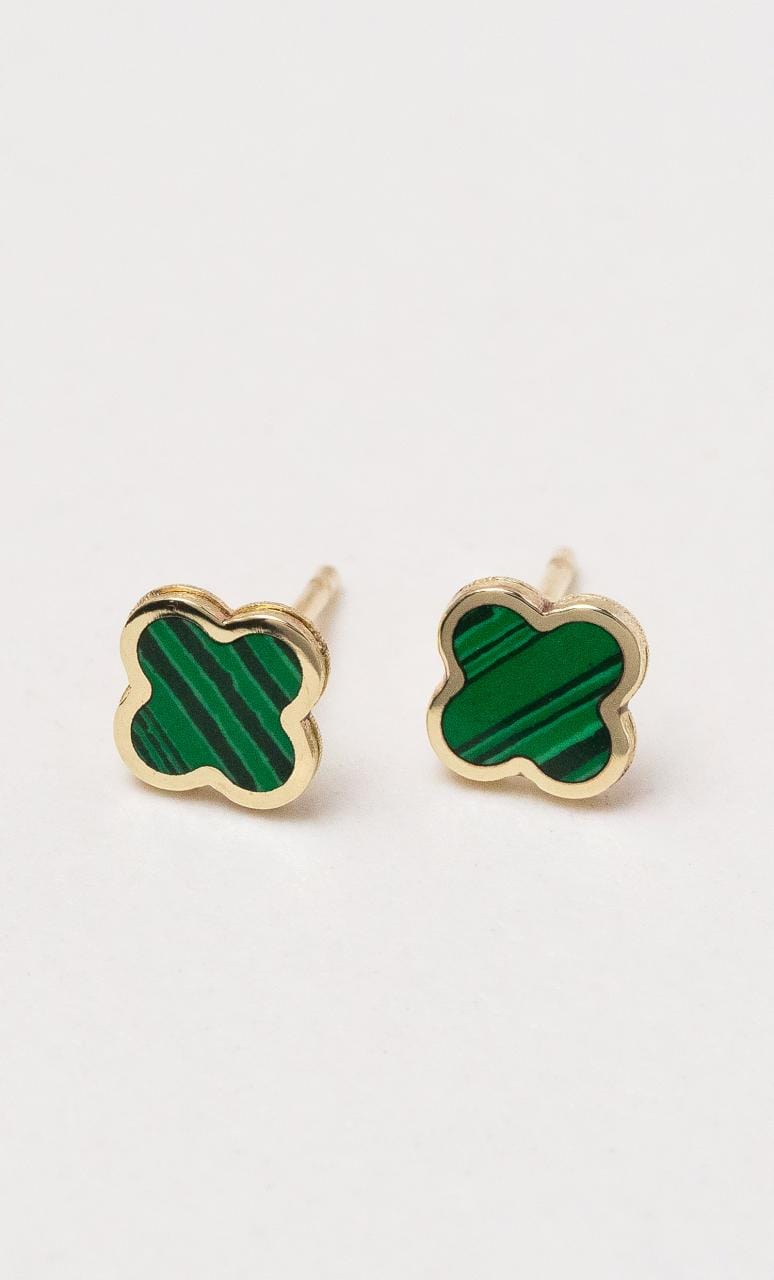 Hogans Family Jewellers 9K YG Malachite Clover Stud Earrings