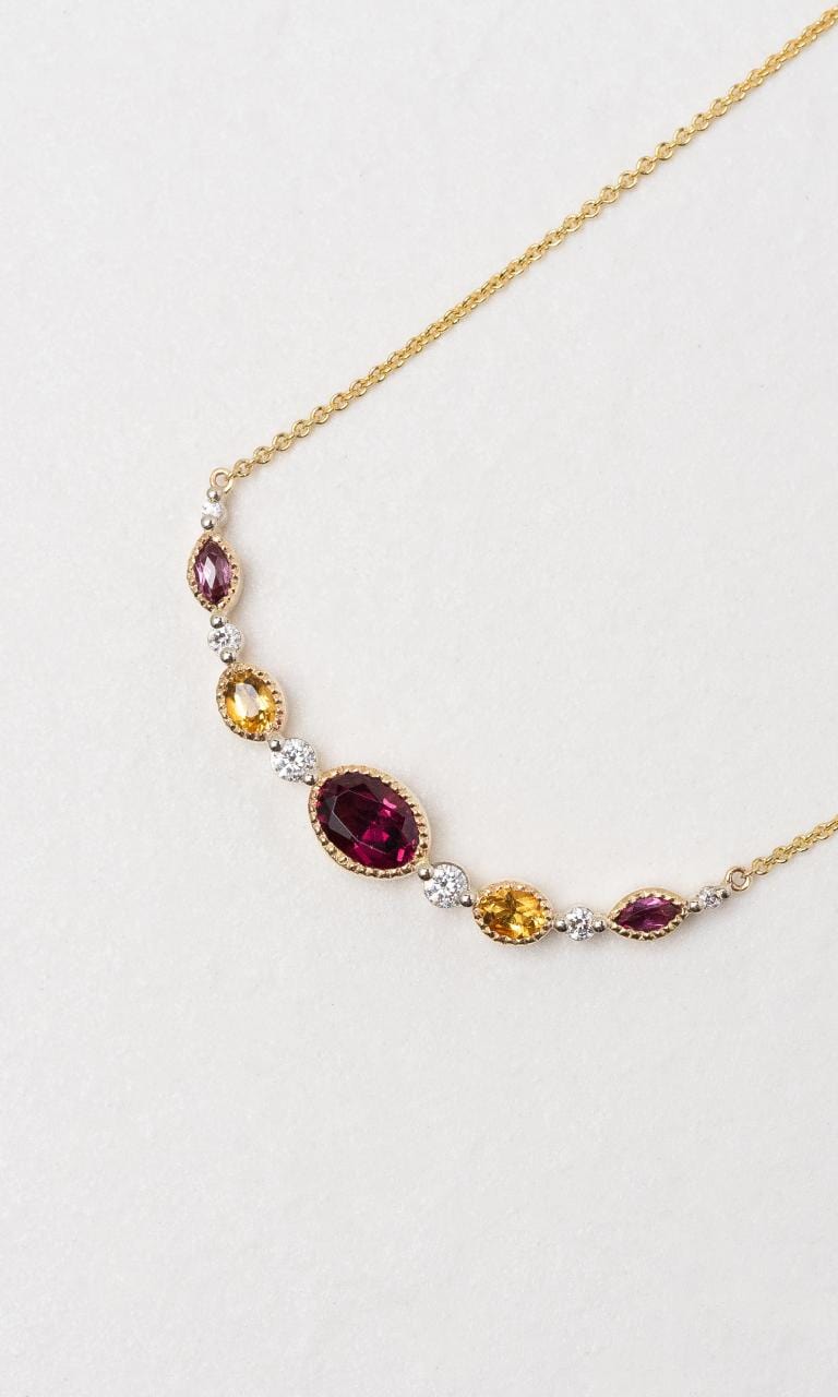Hogans Family Jewellers 9K YG Multi-Coloured Garnet, Citrine and Diamond Necklace