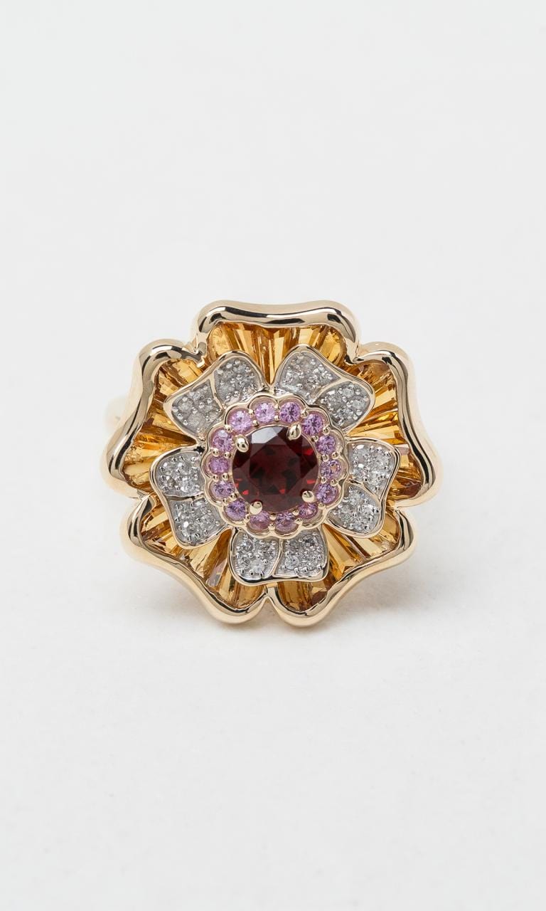 Hogans Family Jewellers 9K YG Multi-Coloured Gemstone Floral Cluster Dress Ring