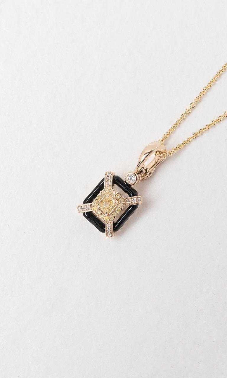 Hogans Family Jewellers 9K YG Octagonal Cut Yellow Diamond & Onyx Pendant