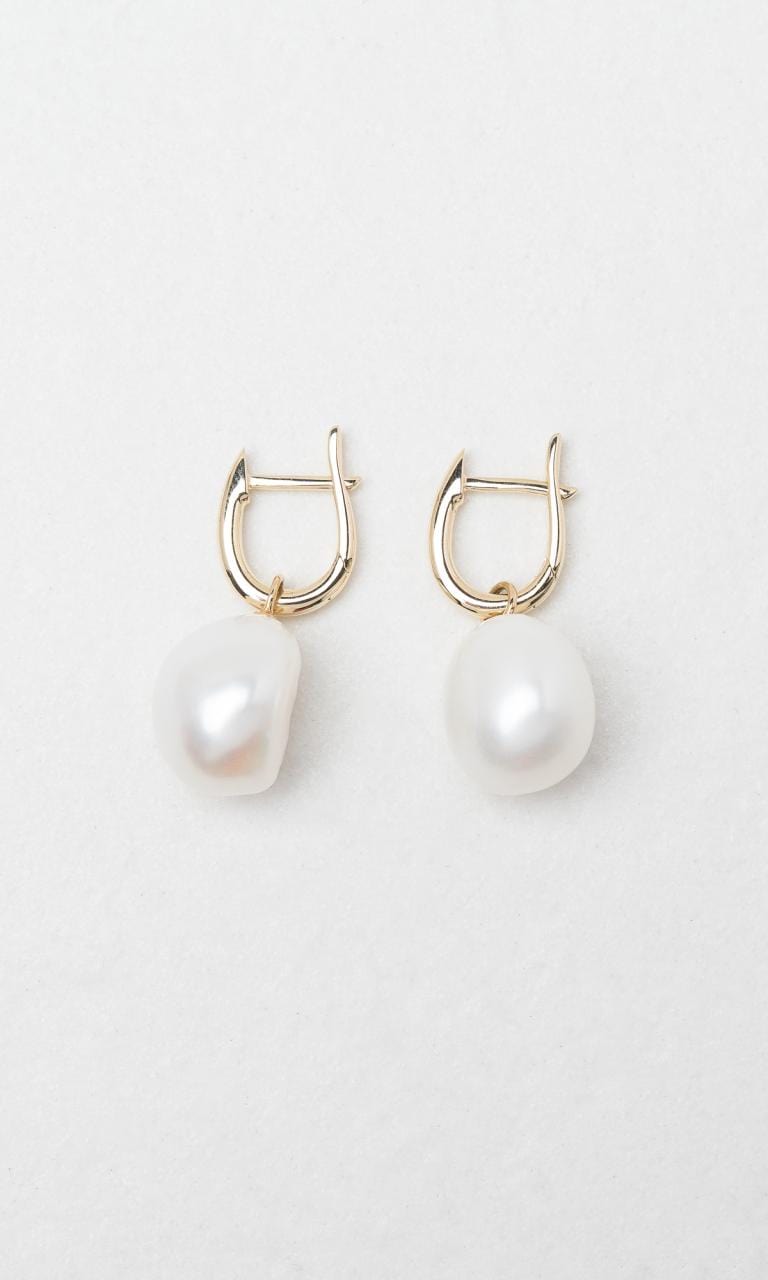 Hogans Family Jewellers 9K YG Organic Shaped Freshwater Pearl Huggie Earrings