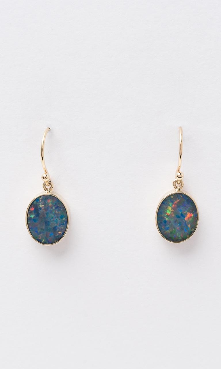 Hogans Family Jewellers 9K YG Oval Cut Doublet Opal Drop Earrings