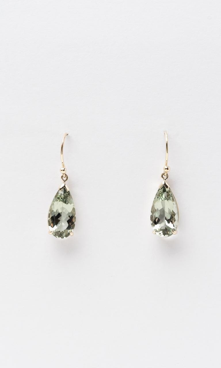 Hogans Family Jewellers 9K YG Pear Cut Green Amethyst Drop Earrings