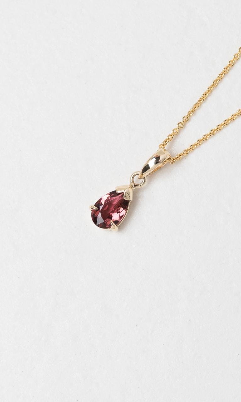 Hogans Family Jewellers 9K YG Pear Cut Pink Tourmaline Solitaire Pendant