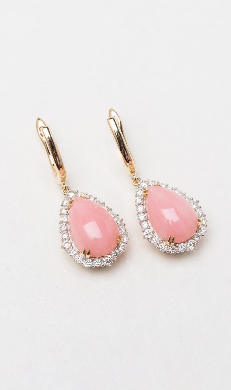 Hogans Family Jewellers 9K YG Pink Opal Diamond Earrings