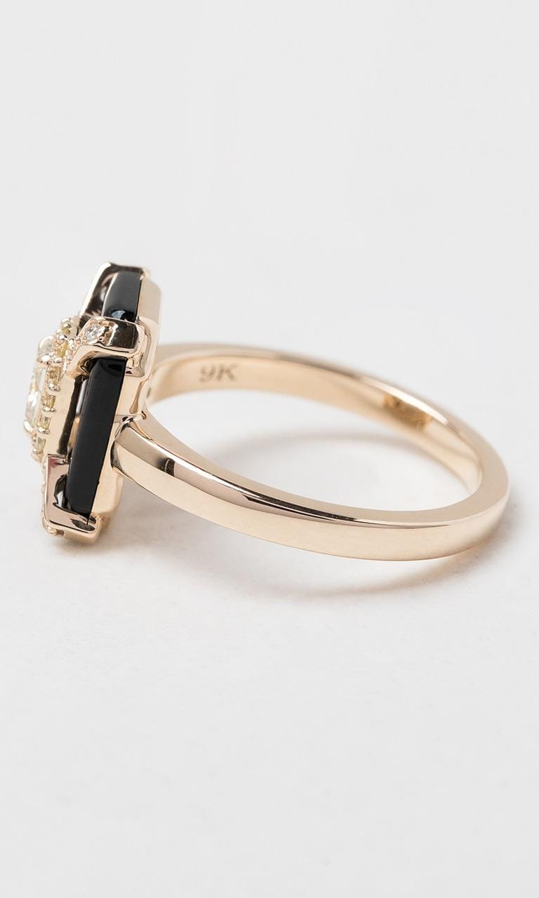 Hogans Family Jewellers 9K YG Radiant Cut Yellow Diamond & Onyx Dress Ring