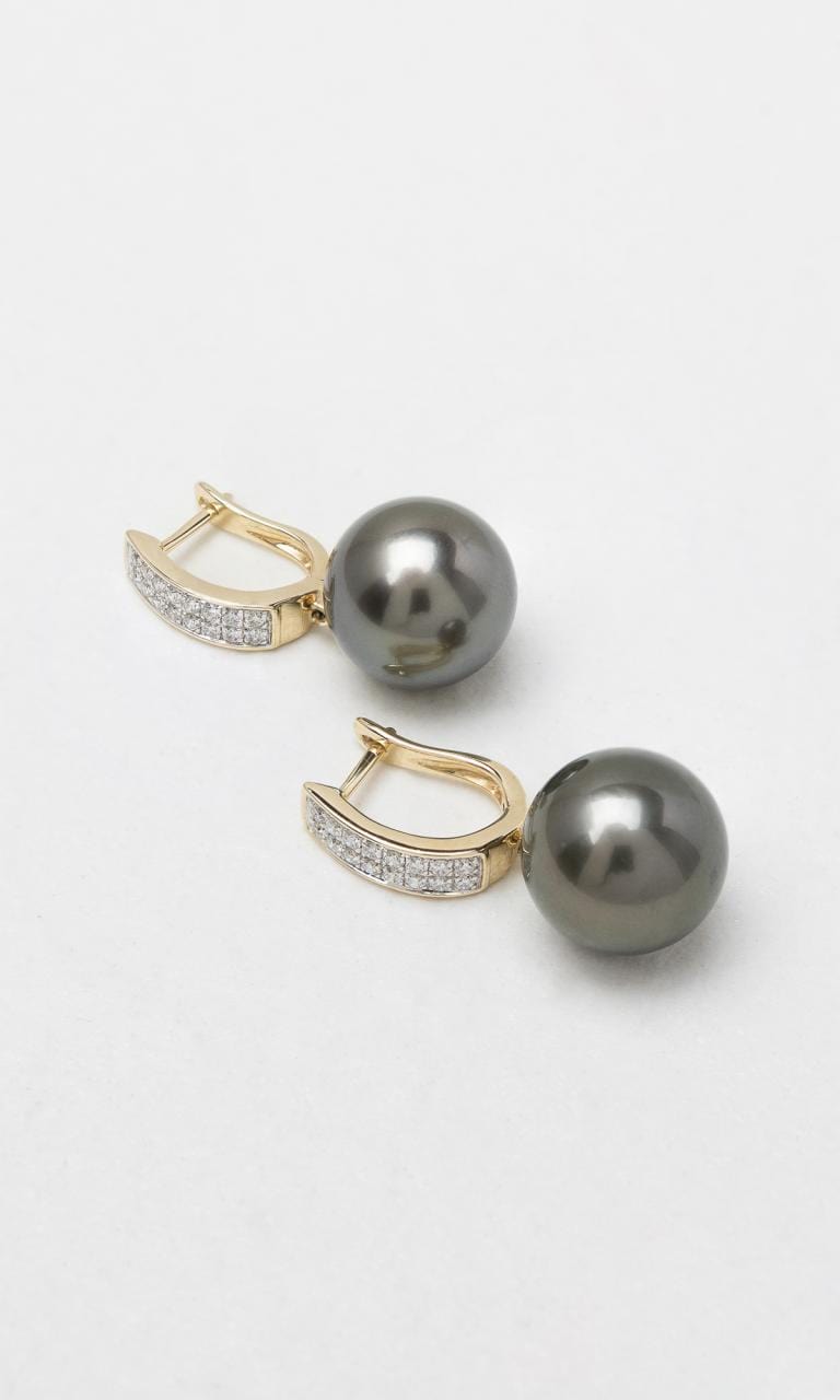 Hogans Family Jewellers 9K YG Tahitian Pearl & Diamond Huggie Earrings