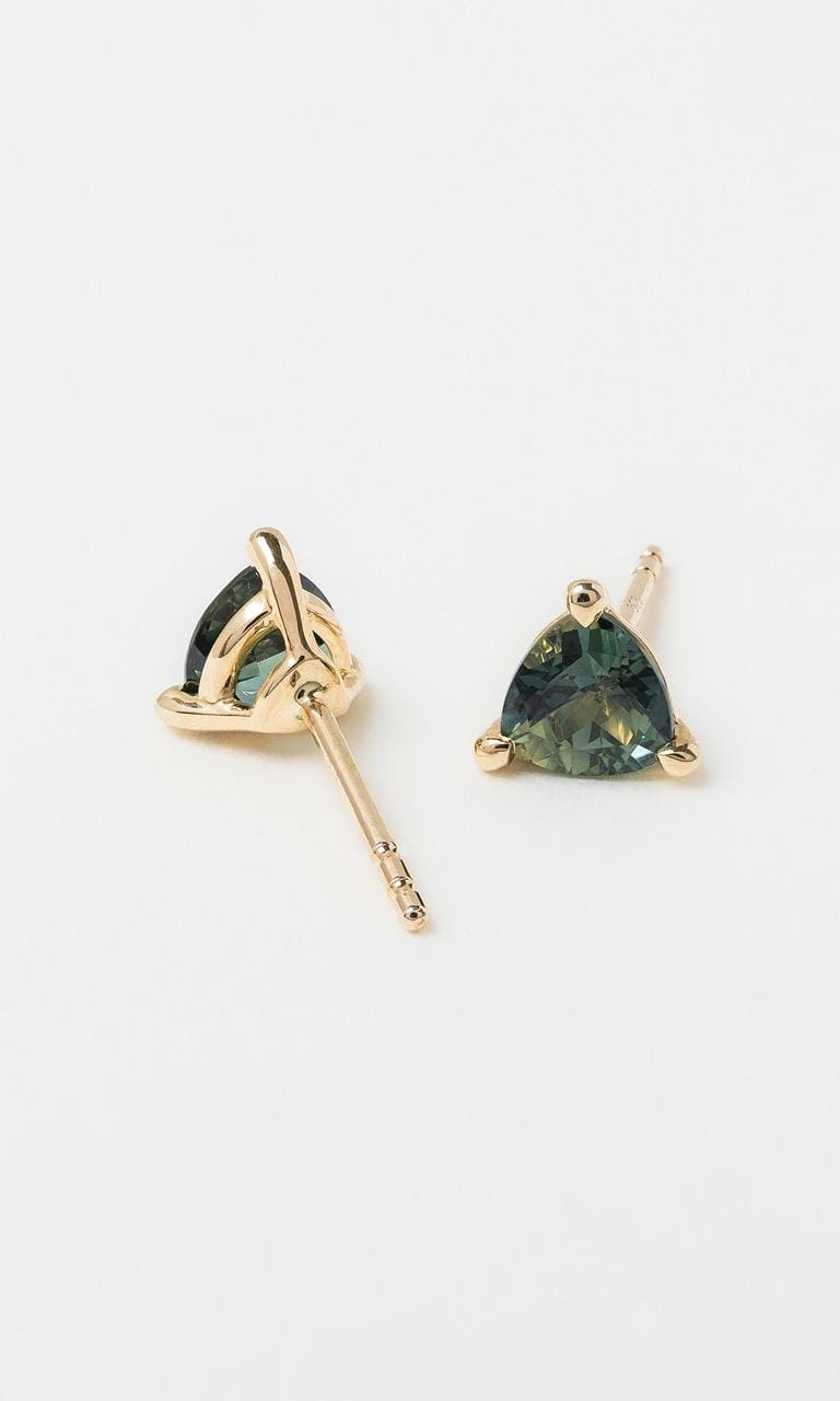 Hogans Family Jewellers 9K YG Trilliant Cut Parti Sapphire Stud Earrings