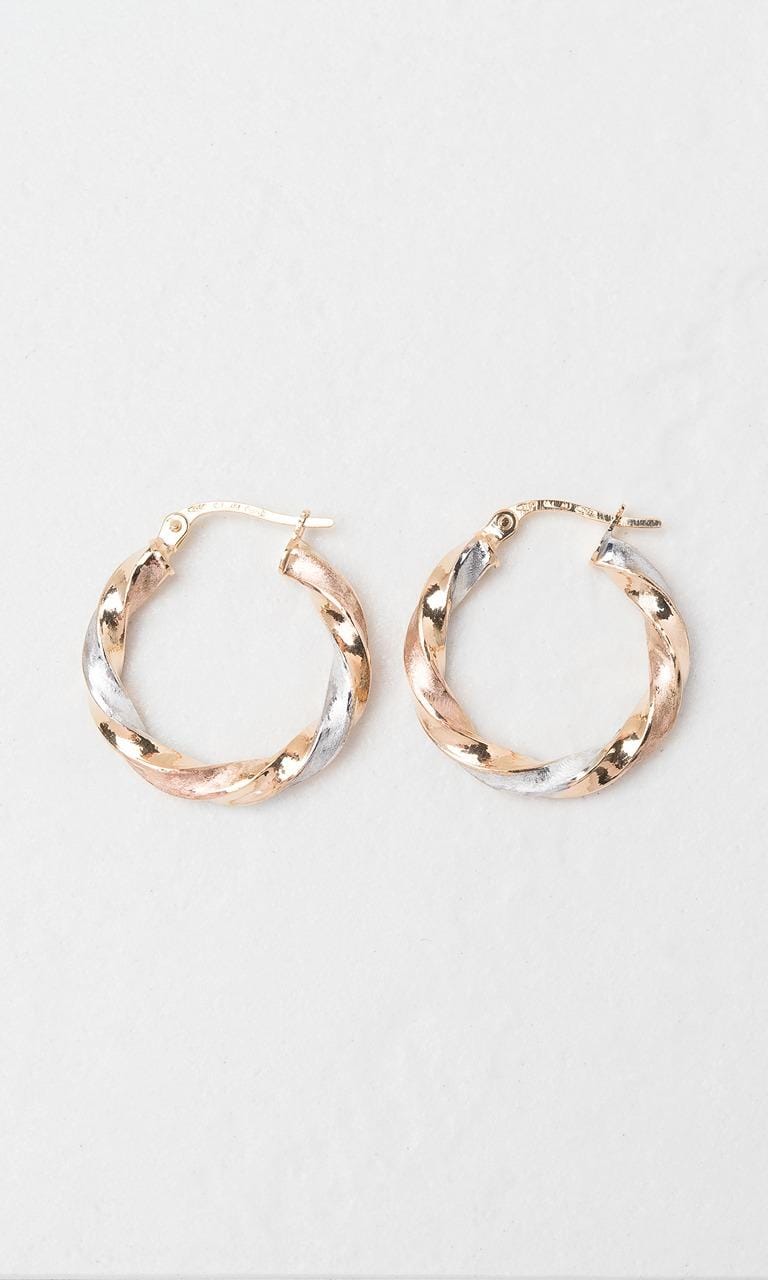 Hogans Family Jewellers 9K YRWG 20mm Twist Hoop Earrings