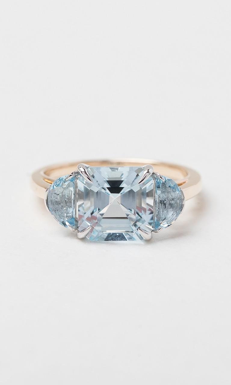Hogans Family Jewellers 9K YWG Asscher Cut Aquamarine Trilogy Dress Ring