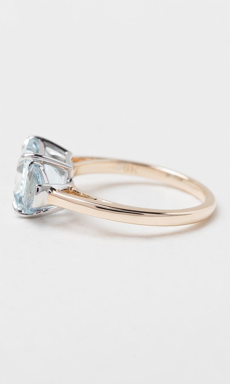 Hogans Family Jewellers 9K YWG Asscher Cut Aquamarine Trilogy Dress Ring