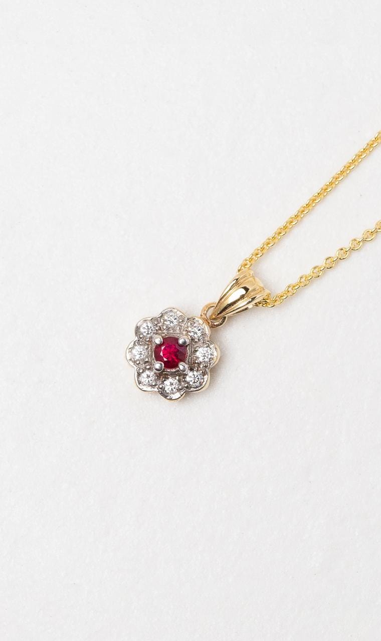 Hogans Family Jewellers 9K YWG Ruby Cluster Pendant