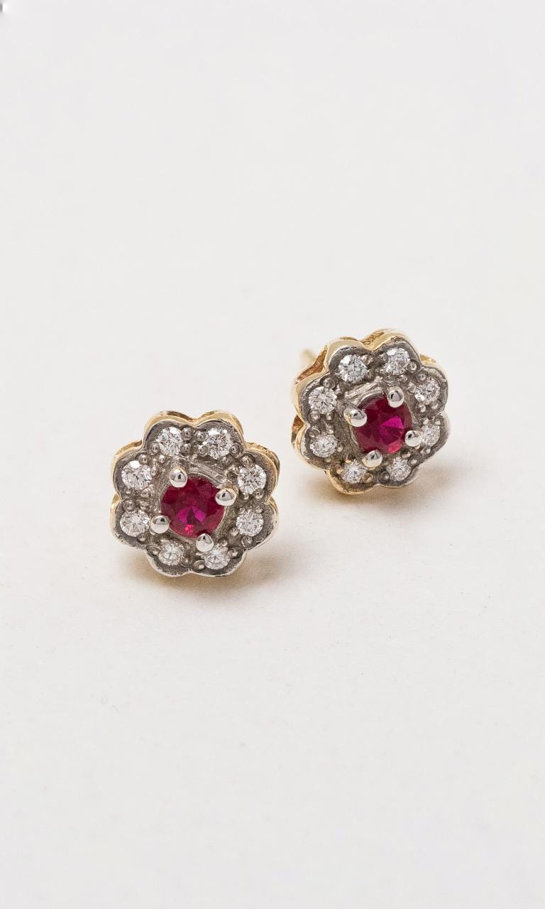 Hogans Family Jewellers 9K YWG Ruby Flower Cluster Studs