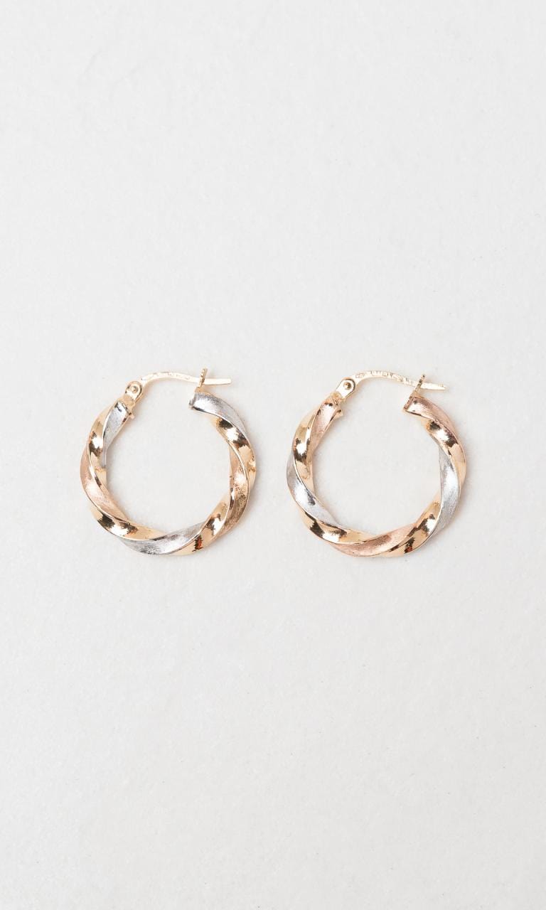 Hogans Family Jewellers 9K YWRG 15mm Twist Hoop Earrings