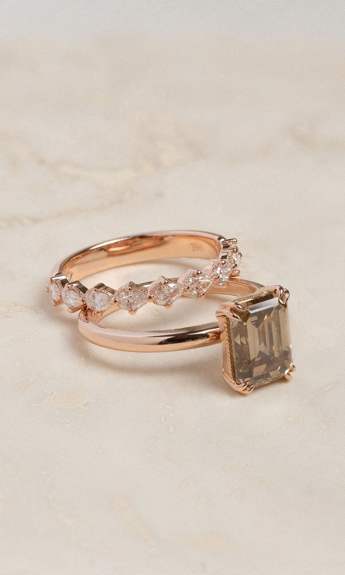 Hogans Family Jewellers Bespoke 18K RG Champagne Diamond Solitaire Ring & Band