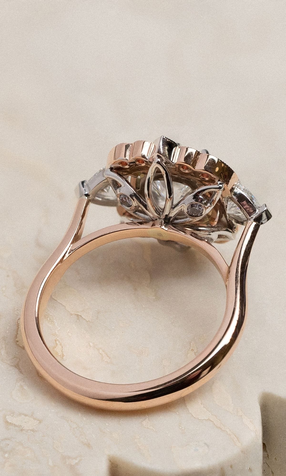 Hogans Family Jewellers Bespoke 18K RWG Cushion Cut Diamond Cluster Ring