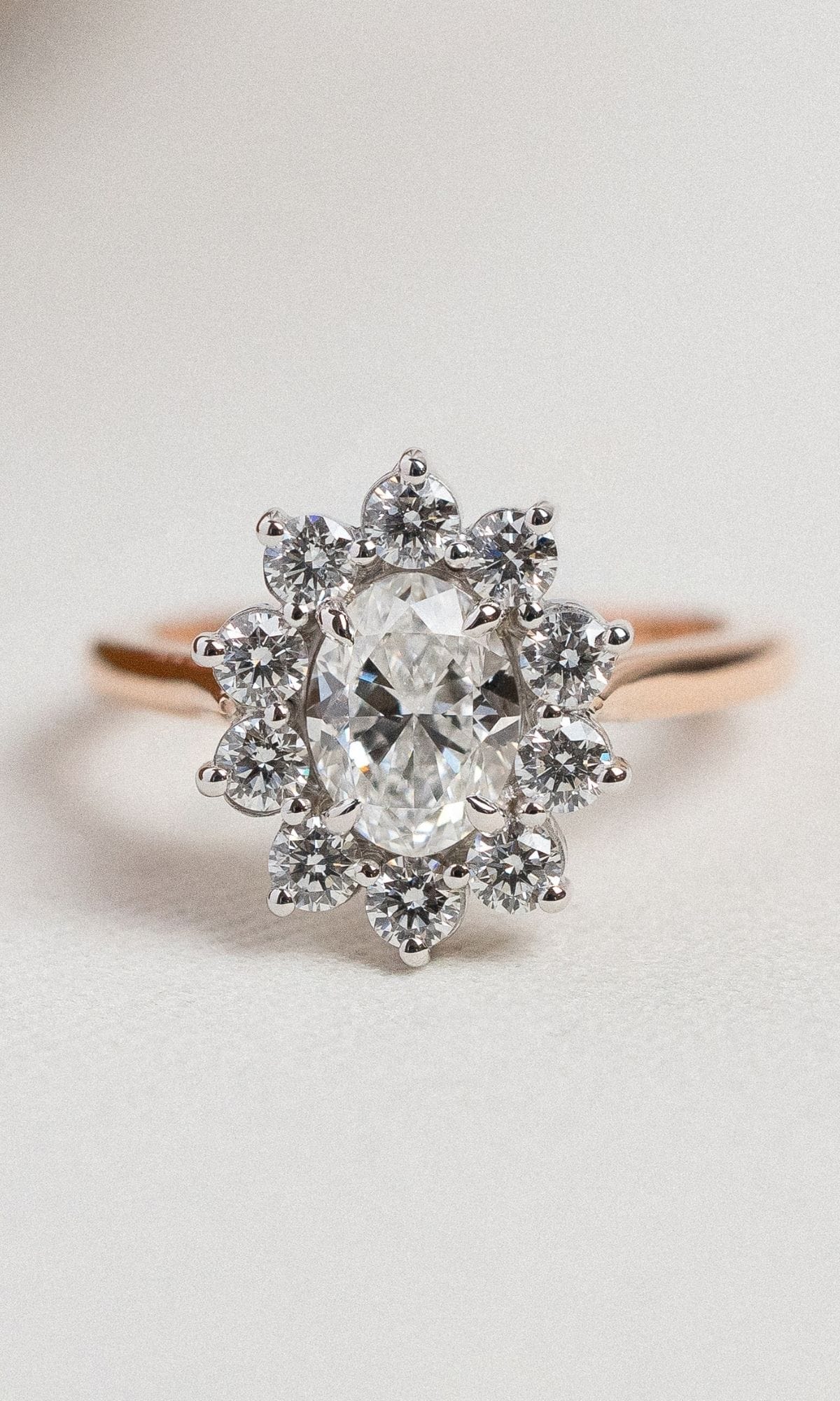 Hogans Family Jewellers Bespoke 18K RWG Diamond Halo Ring