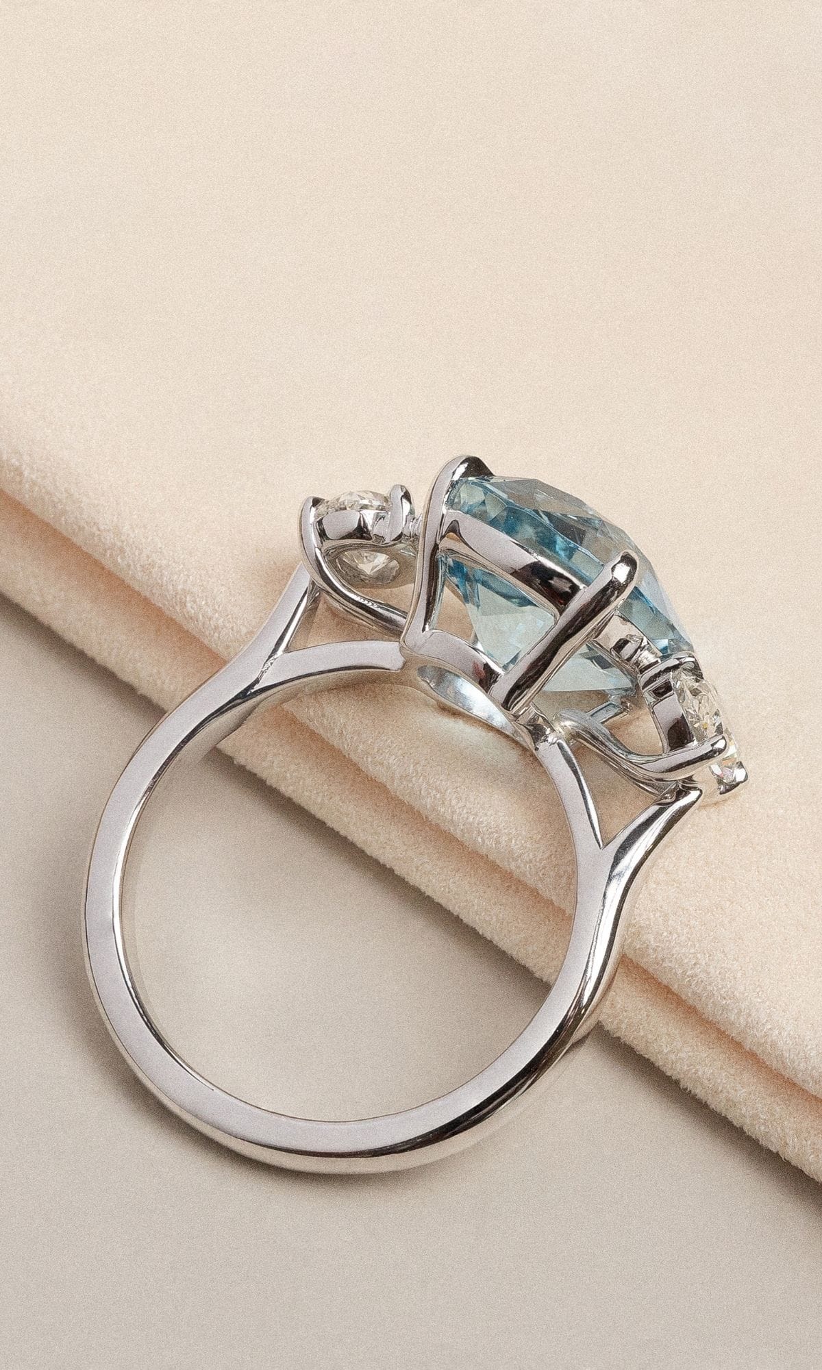 Hogans Family Jewellers Bespoke 18K WG Aquamarine & Diamond Trilogy Dress Ring