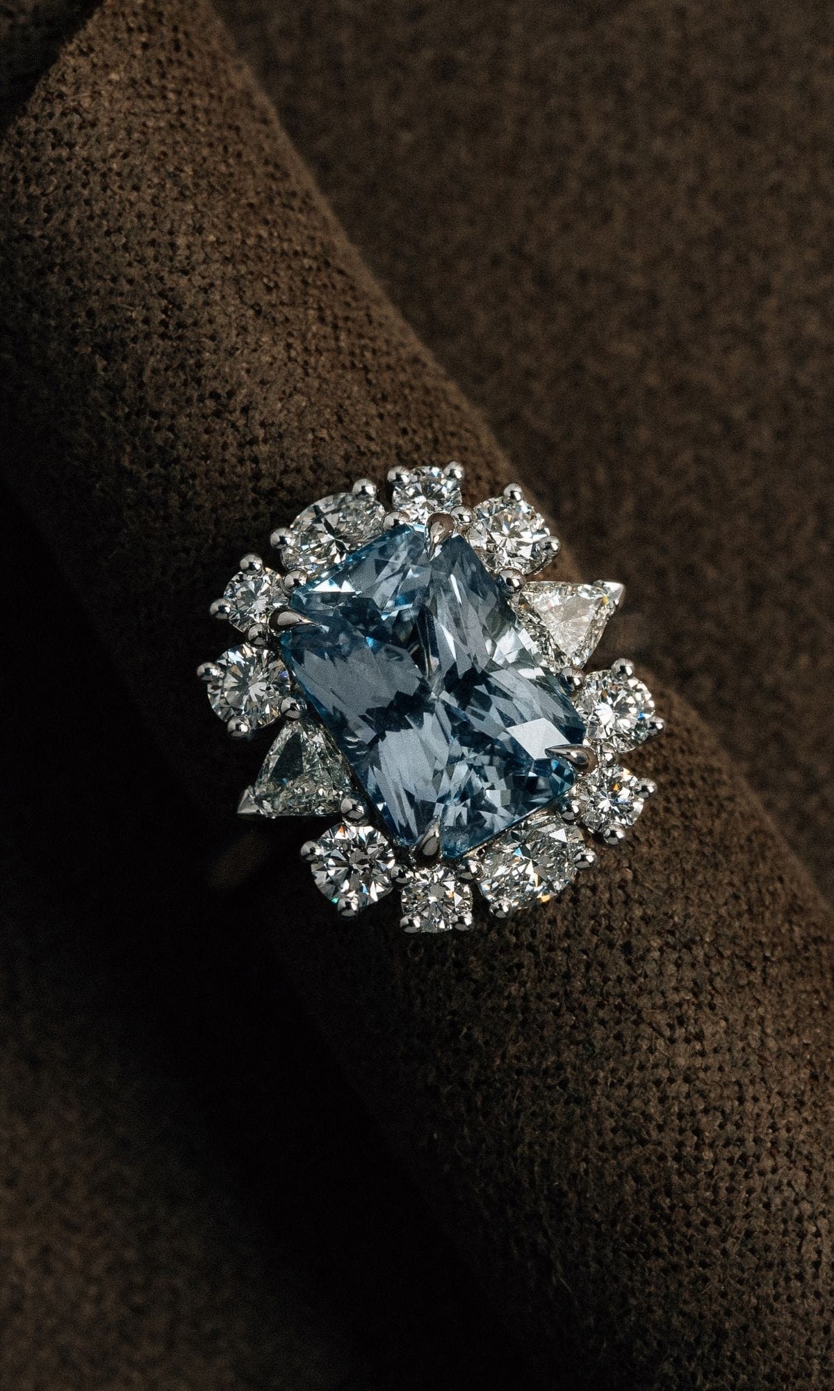 Hogans Family Jewellers Bespoke 18K WG Ceylon Sapphire & Diamond Cluster Ring