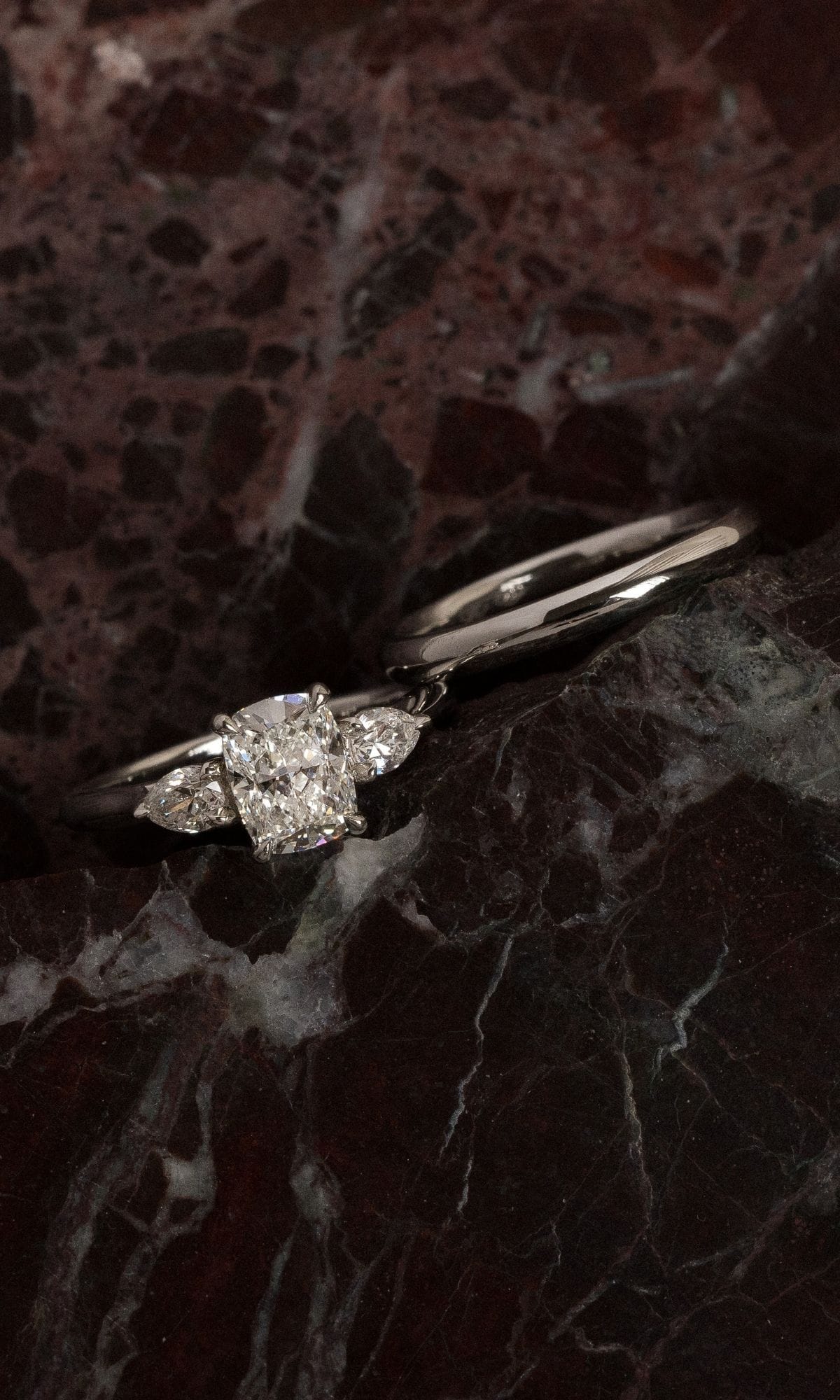 Hogans Family Jewellers Bespoke 18K WG Diamond Trilogy Ring & Band