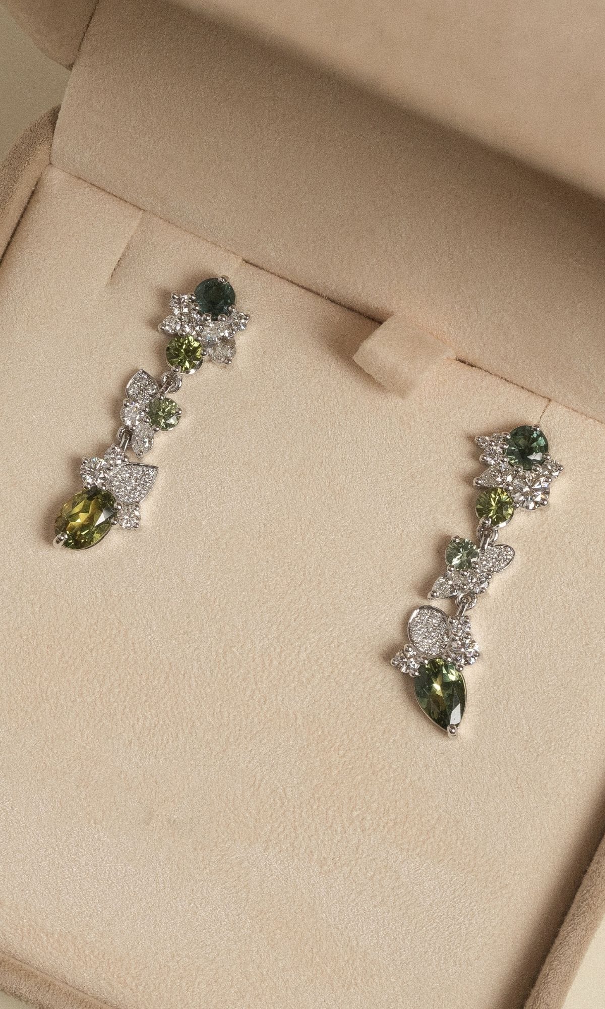 Hogans Family Jewellers Bespoke 18K WG Sapphire & Diamond Earrings