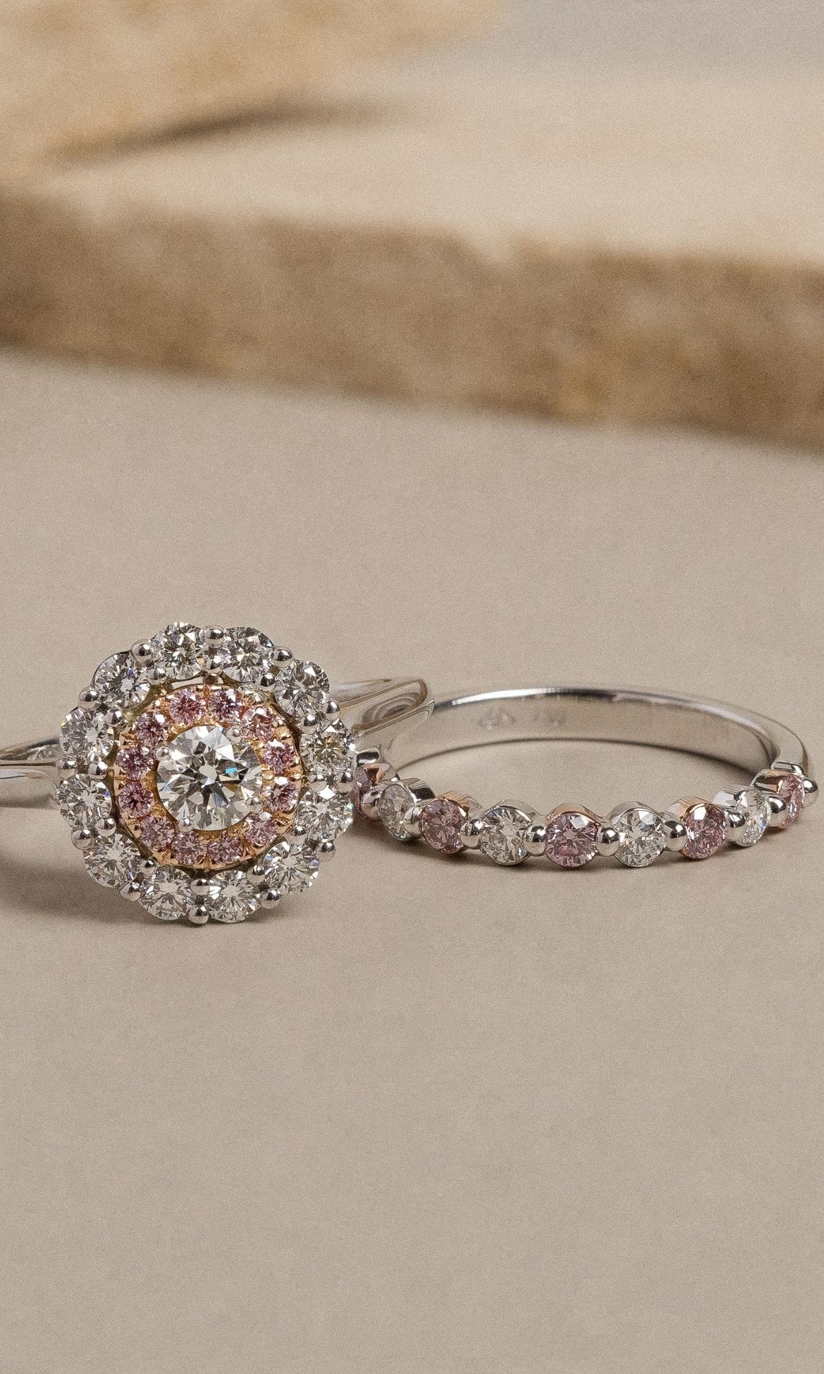 Hogans Family Jewellers Bespoke 18K WRG Australian Pink Diamond Cluster Ring & Band