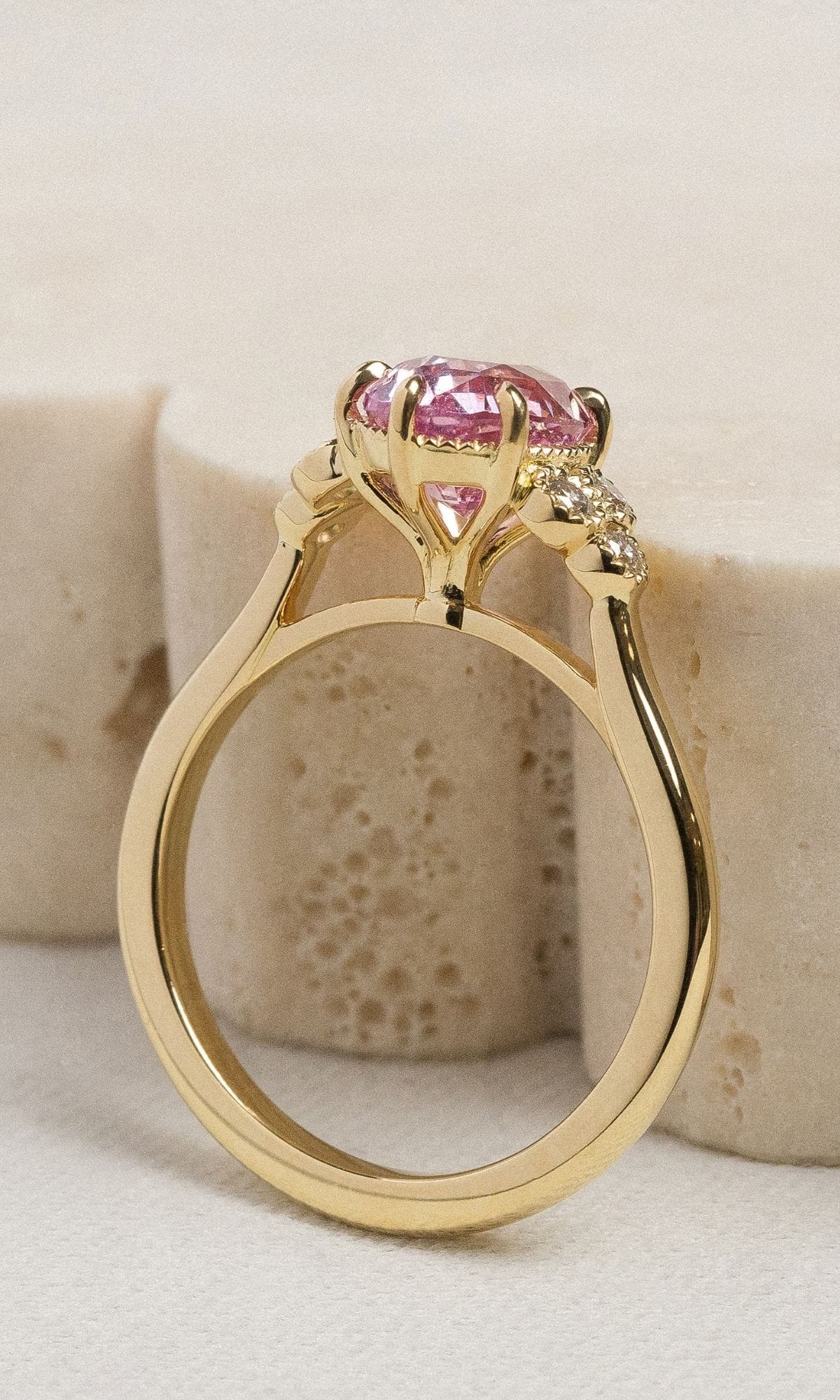 Hogans Family Jewellers Bespoke 18K YG Pink Sapphire & Diamond Cluster Ring