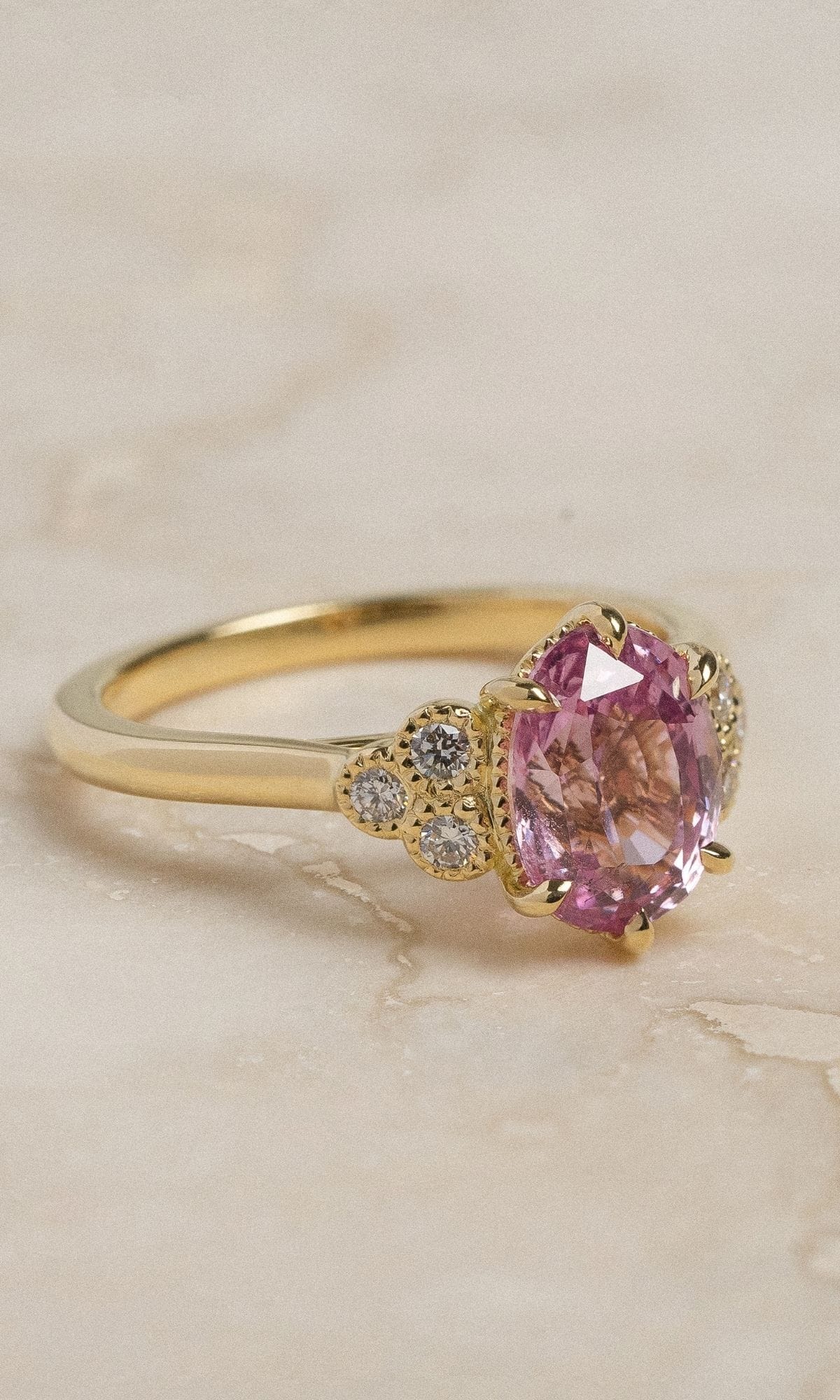 Hogans Family Jewellers Bespoke 18K YG Pink Sapphire & Diamond Cluster Ring