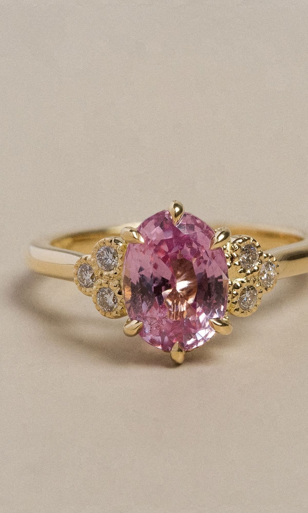 Hogans Family Jewellers Bespoke 18K YG Pink Sapphire & Diamond Cluster Ring