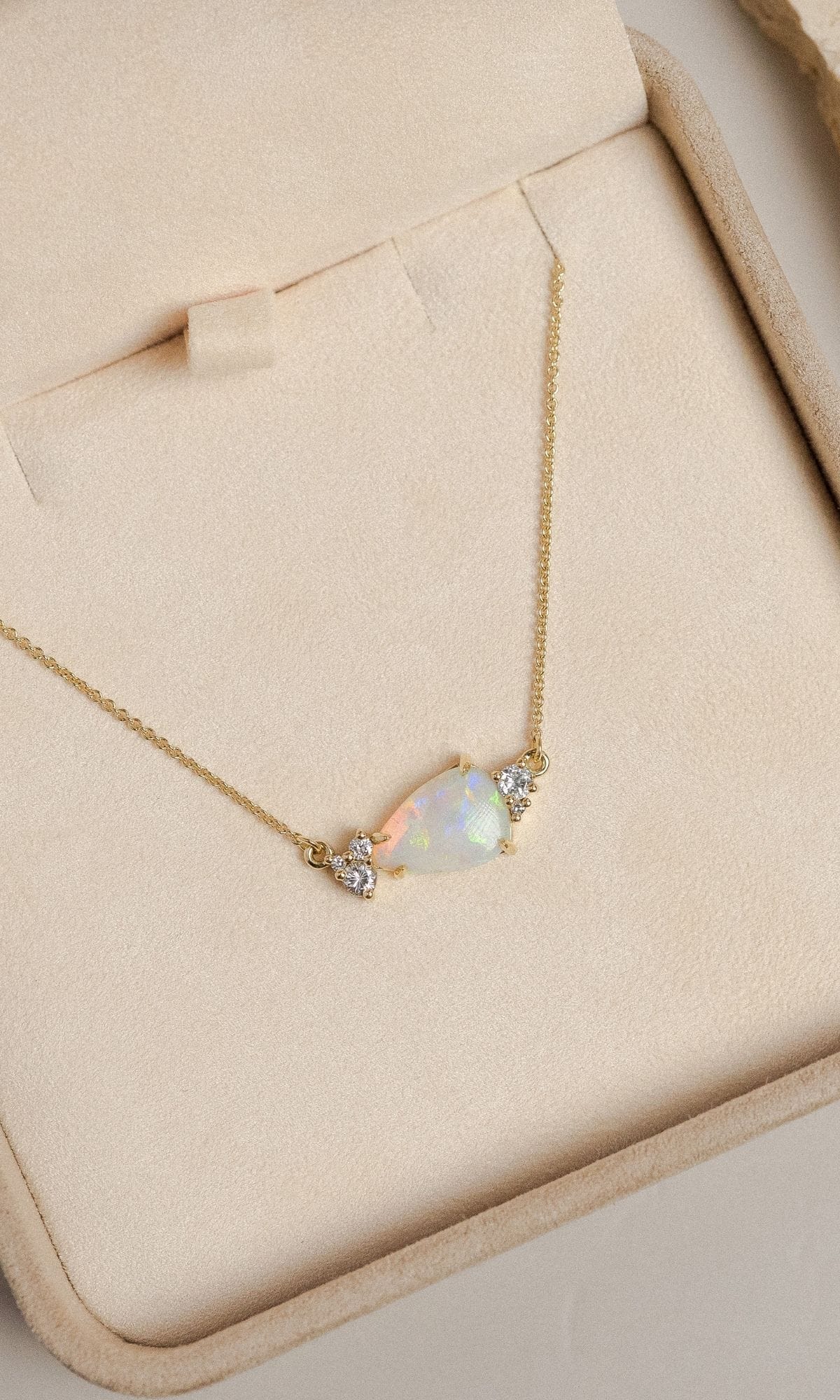 Hogans Family Jewellers Bespoke 18K YG White Opal & Diamond Necklace