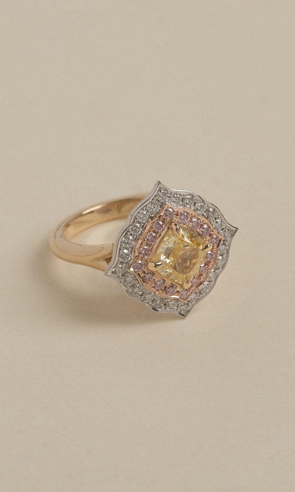 Hogans Family Jewellers Bespoke 18K YRWG Yellow Diamond Cluster Ring